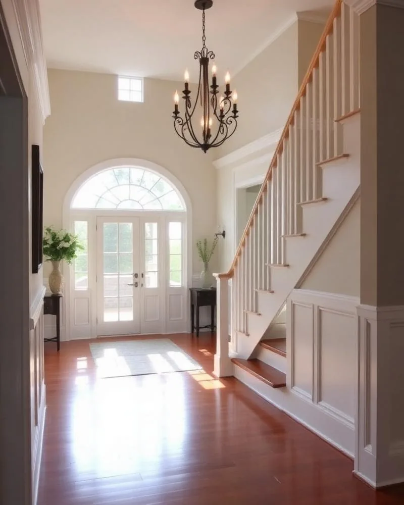 Elegant painted entryway with staircase